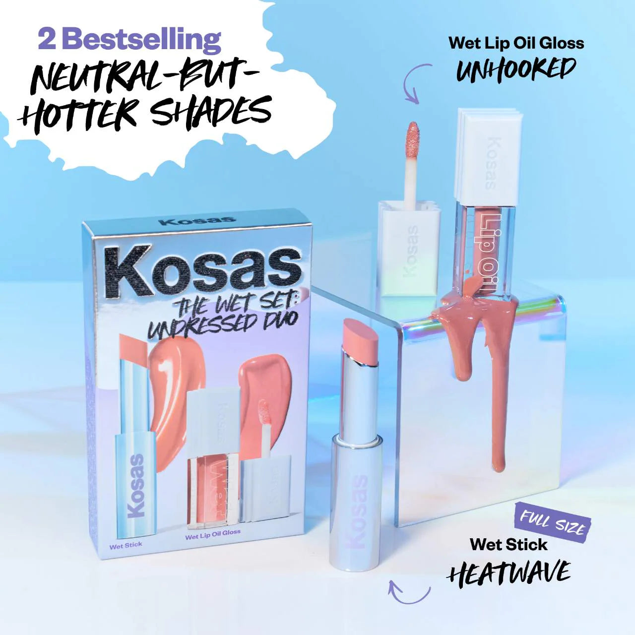 Kosas The Wet Set Undressed: Nude Sheer Lipstick + Lip Oil Set